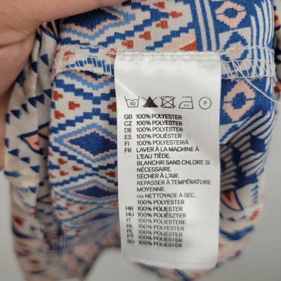 H&M Women Blue Multicolor Aztec Print Crew Neck Casual Mini Dress Size 2 - Picture 3 of 10